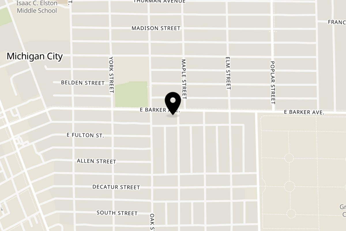 Map showing the location of Up N Smoke MC on 517 East Barker Avenue in Michigan City